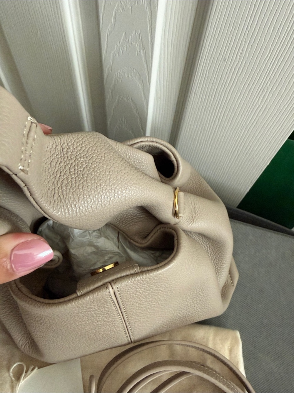 NWT Polene Neuf Mini Taupe Leather Handbag with Detachable Strap - Picture 7 of 12